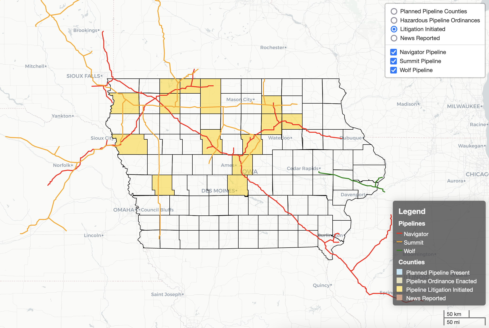 HELI publishes Iowa Carbon Pipelines Digital Map Hubbell